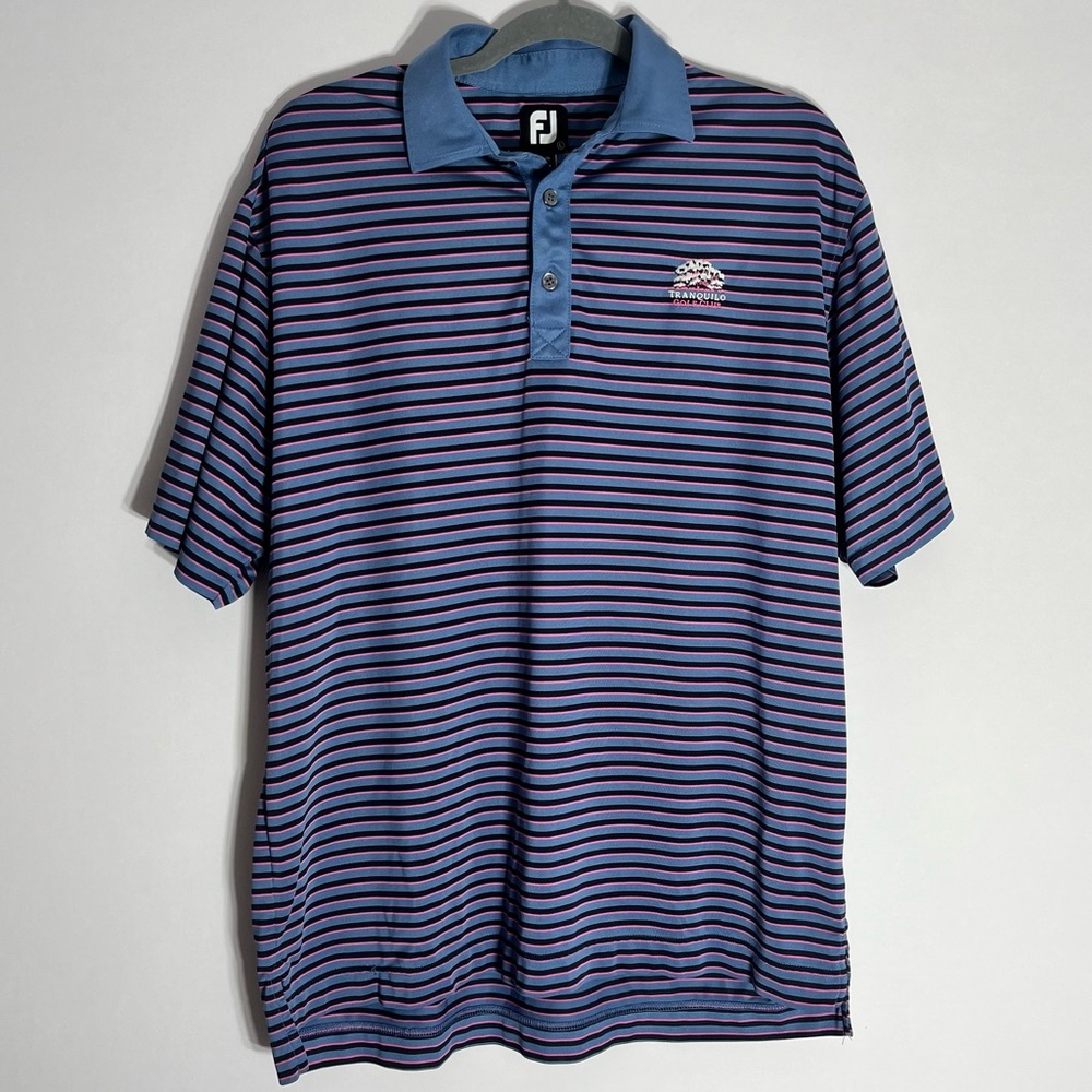 Tanquilo Golf Club FootJoy Polo Shirt Blue Pink Stripe Men's Large
